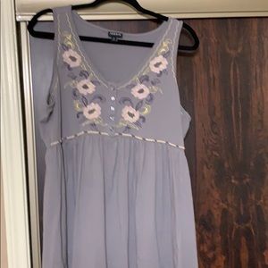 Gray embroidered baby doll tank top